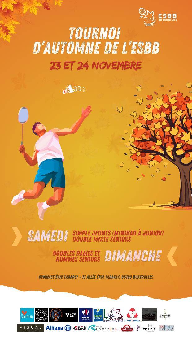 Tournoi d&#039;automne simple jeunes et double/mixte séniors de l’ESB BUXEROLLES