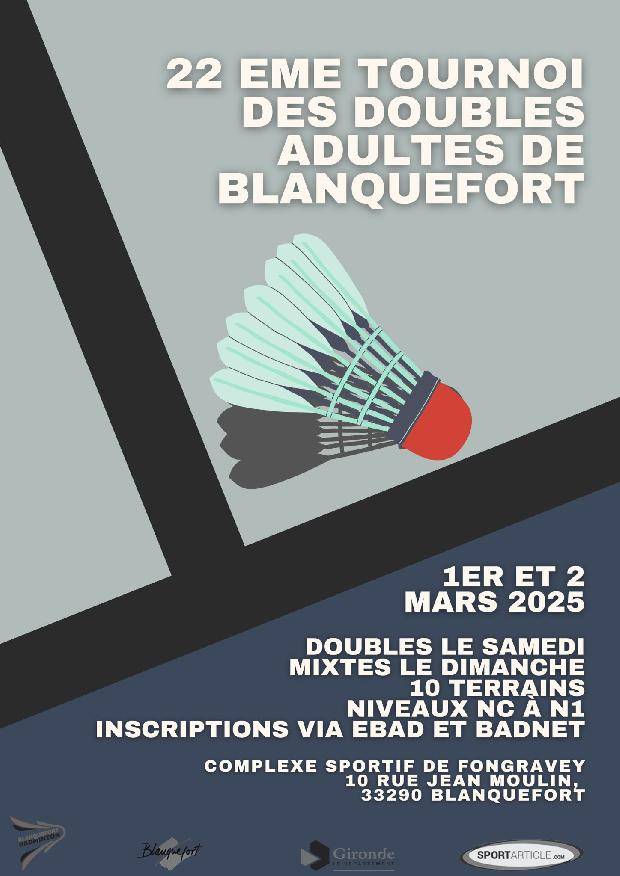 22 éme tournoi de doubles Adultes de Blanquefort