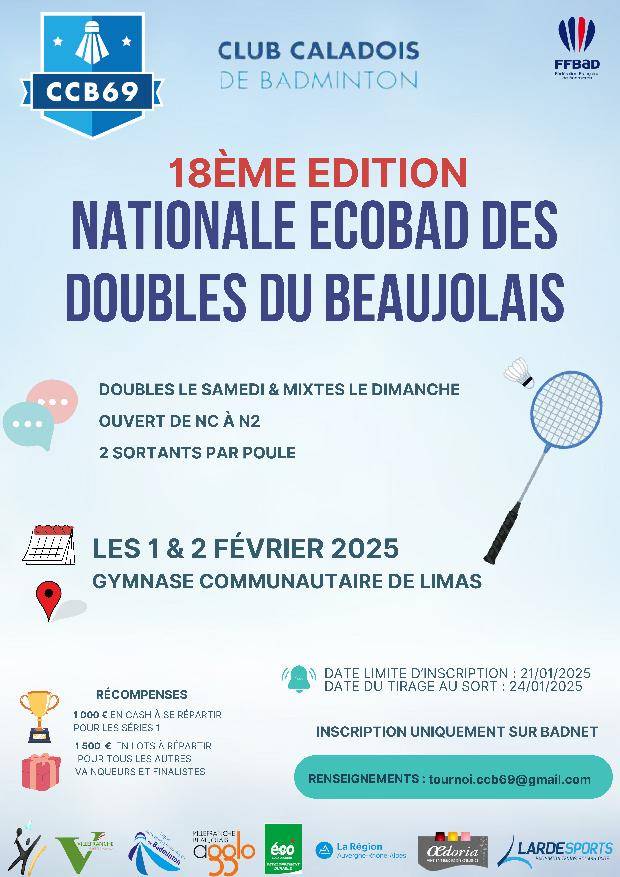 18ème Edition Nationale Ecobad des Doubles du Beaujolais