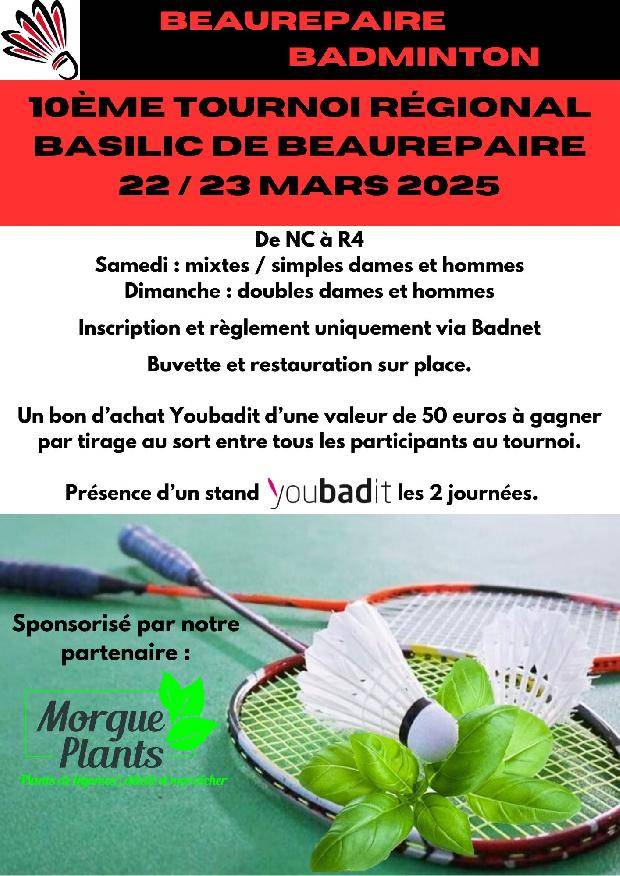 10ème Tournoi Basilic du Beaurepaire Badminton