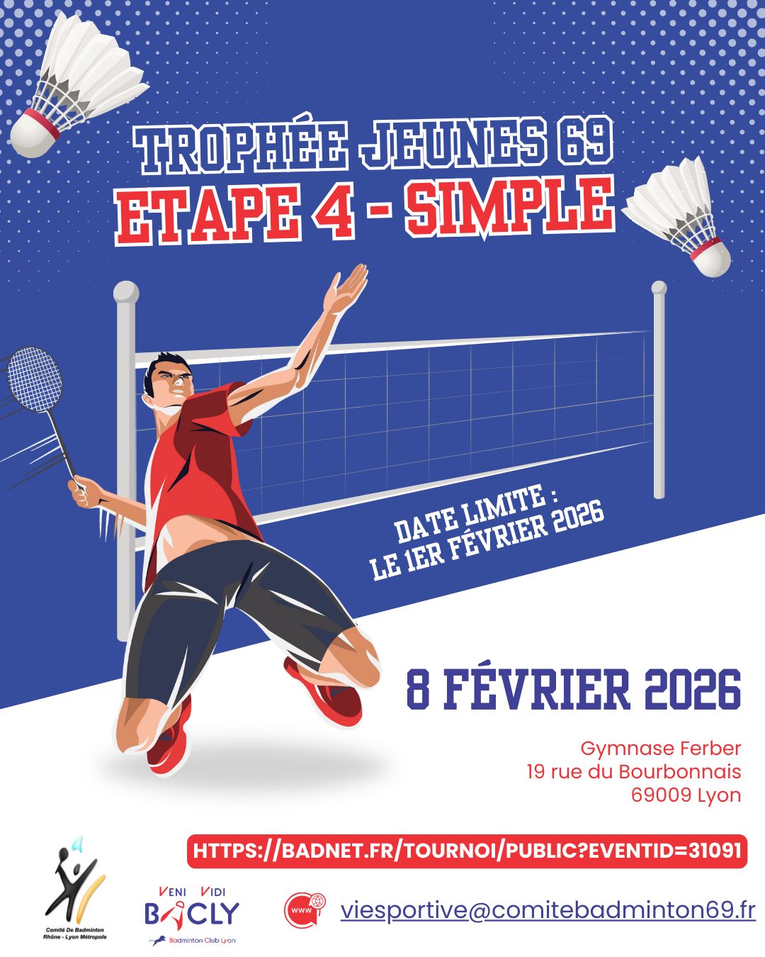 Trophée Jeunes 69 - Etape 4 - Simple | Dim 08.02.2026 | LYON BACLY