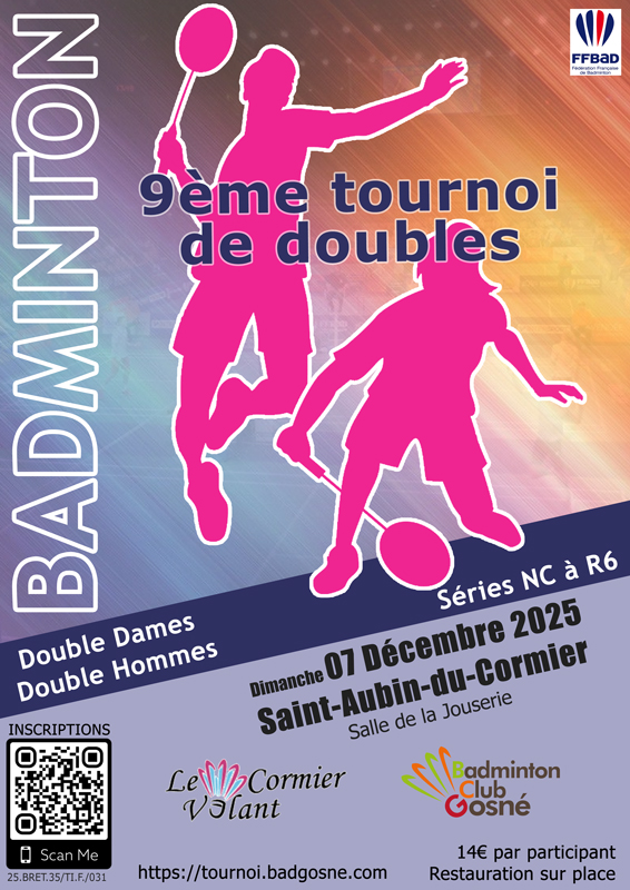 9e Tournoi de double du Cormier Volant et du BC Gosné