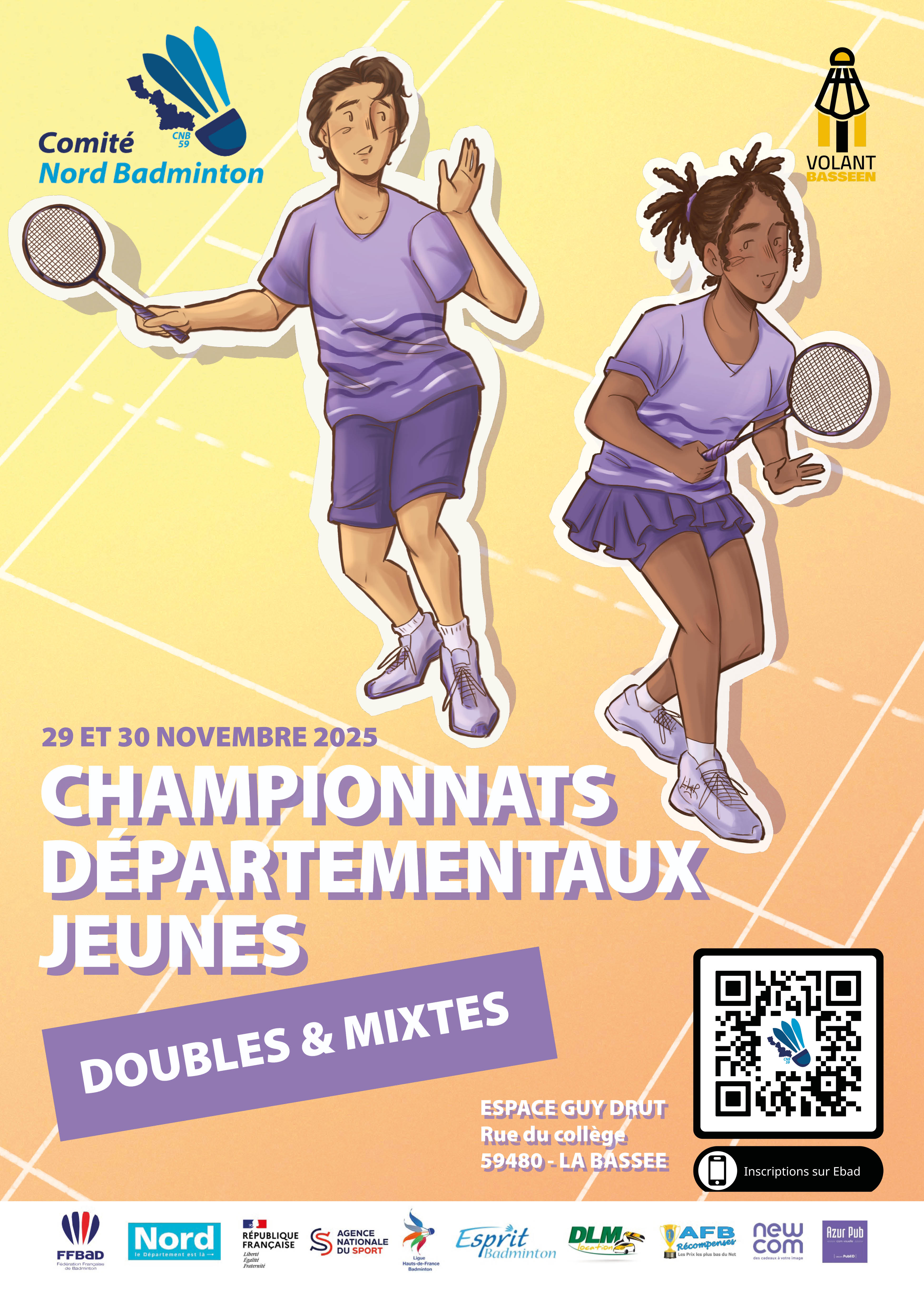 29 et 30-11-2025 | Championnats Départementaux Jeunes Doubles et Mixtes | LA BASSEE