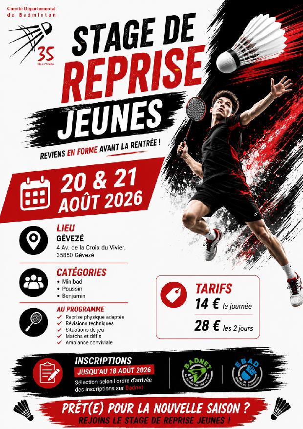 Stage de reprise Jeunes (Minibad / Poussin / Benjamin)