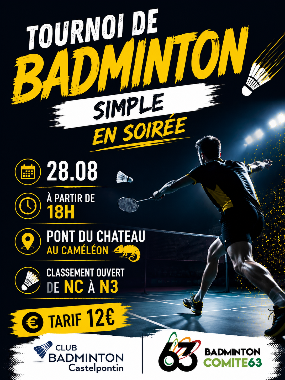 Tournoi de simple en Soirée 28 août 2026